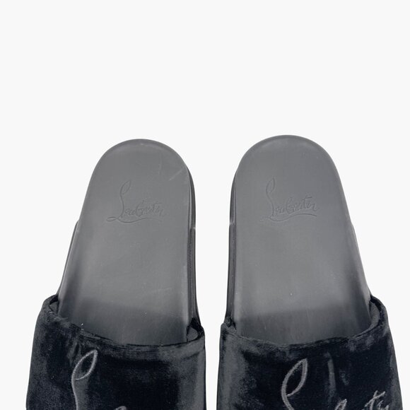 Christian Louboutin 'Navy Pool' Slide Sandals Size 37 US 7 Black Velvet Logo 35 - Picture 5 of 12